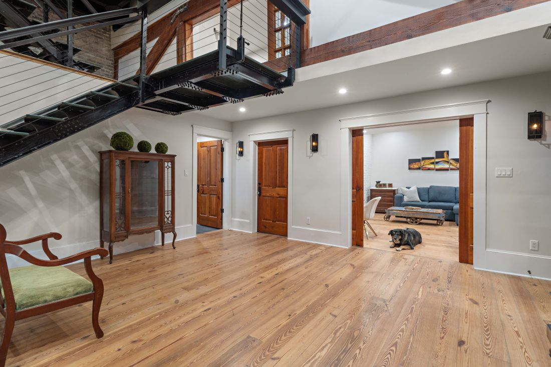 Landing below the steel stair, 528 Wilkinson Street