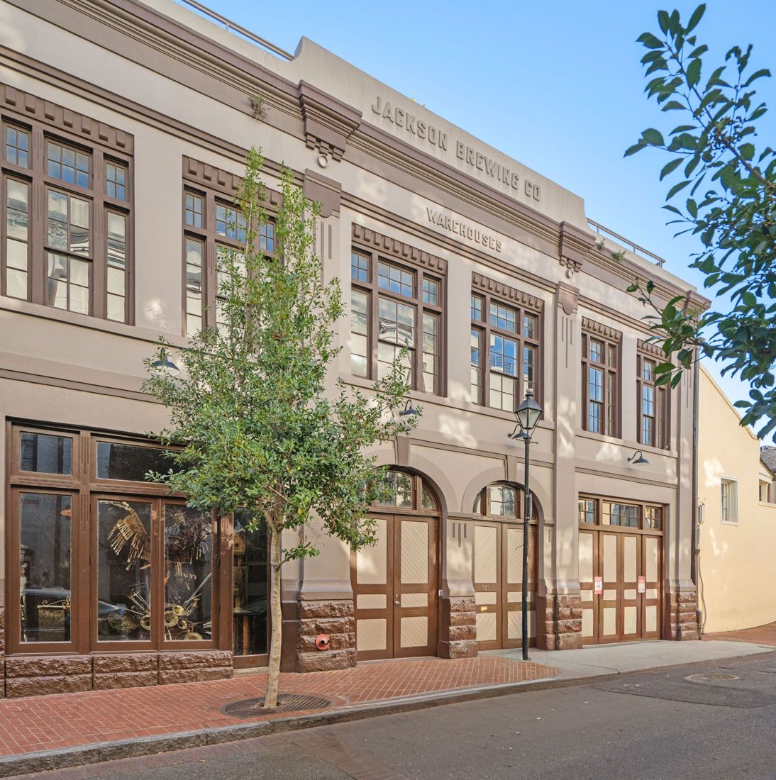 The facade, lettered Jackson Brewing Co. Warehouses, 528 Wilkinson Street