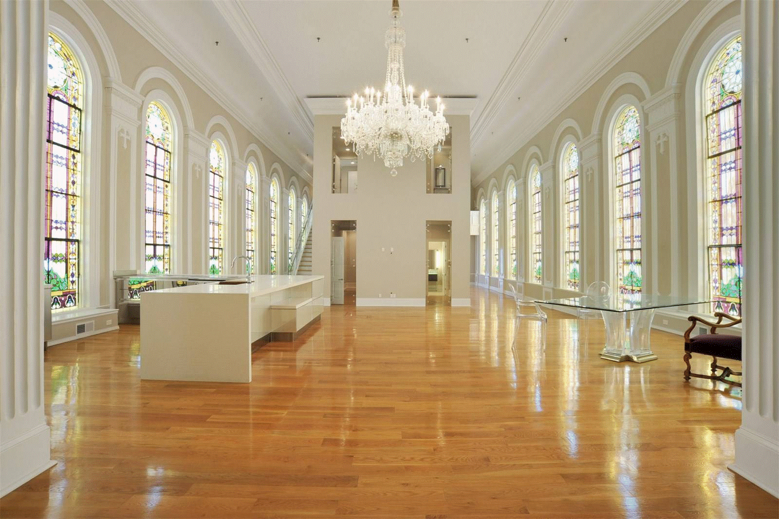 Anne Rice Chapel interior — 1314 Napoleon Avenue New Orleans, stained glass and grand hall